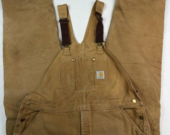Vintage Carhartt Duck Canvas Bib Overalls Brown Workwear Distressed Men’s