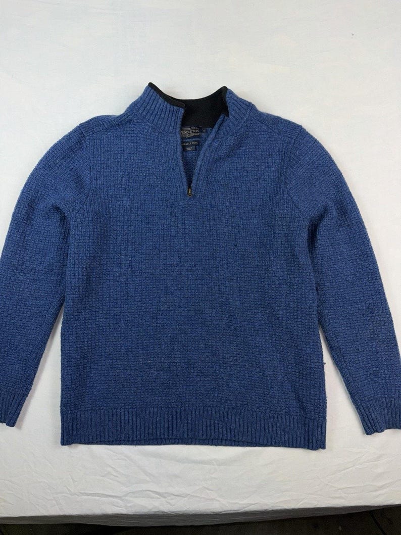 Suéter de lana lavable con cremallera de 1/4 para hombre Pendleton, talla XL, color azul. imagen 2