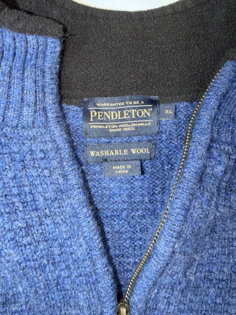 Suéter de lana lavable con cremallera de 1/4 para hombre Pendleton, talla XL, color azul. imagen 3