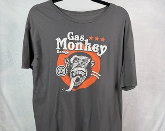 Gas Monkey Garage T-Shirt XL Gray Graphic Tee Monkey Logo Short Sleeve Cotton