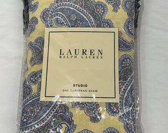 Lauren Ralph Lauren Studio Paisley European Sham 26x26 Cotton NEW Bedding Yellow