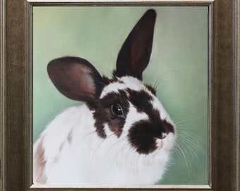 Peinture à l'huile personnalisée de lapin, portrait d'animal de compagnie, à partir de photo, cadeau personnalisé, portrait de lapin, cadeau pour amoureux des animaux de compagnie, fille, soeur, parents