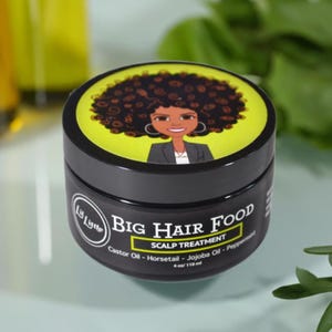 Big Hair Food Herbal Grease, Natural Scalp Treatment, Castor Oil Growth Balm, Petroleum Free, For Relaxed Hair, Locs, Braids, Natural Hair