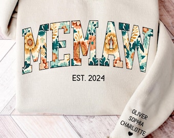 Custom Memaw Sweatshirt, Memaw Floral Sweatshirt, Personalized Memaw Crewneck Pullover, Christmas Gift For Mom, Gifts, Hoodies, Custom Gift