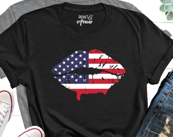 USA Flag Shirt, 4th of July Shirt, USA lips Tshirt, USA Shirt, American Flag Colors Tee, Patriotic T-Shirts, Matching Tees, Graphic Tee