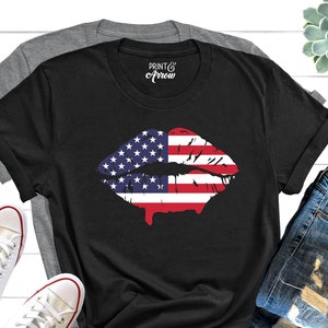 USA Flag Shirt, 4th of July Shirt, USA lips Tshirt, USA Shirt, American Flag Colors Tee, Patriotic T-Shirts, Matching Tees, Graphic Tee