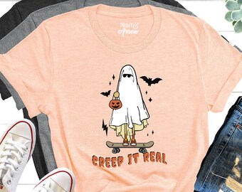Creep It Real Shirt, Retro Halloween Shirts, Ghost Shirt, Spooky Season Tshirt, Halloween Shirts for Women, Kids Halloween Tee, Cute Ghost