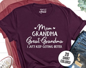 Mom Grandma Great-Grandma Shirt, Mother's Day Gift for Grandma, Gift for Great-Grandma, Pregnancy Announcement Tee, Baby Reveal To Family