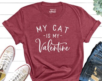 Camiseta "Mi gato es mi San Valentín", Camiseta para amantes de los gatos, Camiseta divertida de San Valentín, Camiseta del Día de San Valentín, Mamá de gatos, Mamá peluda de por vida, San Valentín gatuno