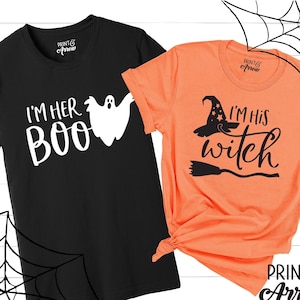 Halloween Couple Shirts, Halloween Shirts for Men and Women, I&#39;m Her Boo, I&#39;m His Witch, His and Hers, Trick or Treat, Witch Shirt, Boo Tee