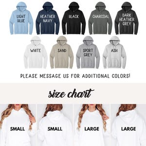 May include: A size chart for a unisex hooded sweatshirt, showing the measurements in inches for width, length, and sleeve length for sizes small through 5XL. The chart is labeled "Unisex Heavyblend Hoodie".