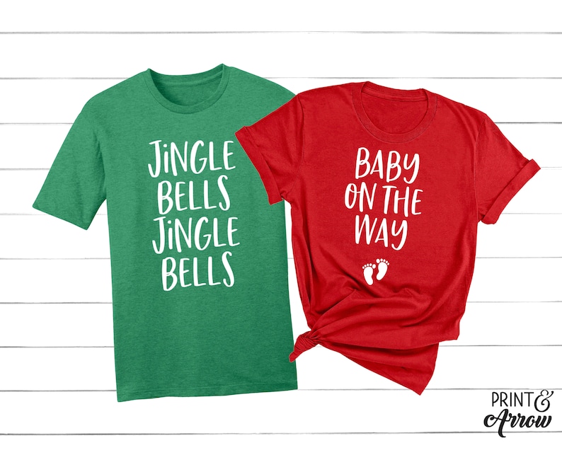 Jingle Bells, Baby On the Way Shirt, Pregnancy Announcement Shirt, Couple Christmas Shirts, Christmas Pregnancy Reveal, Matching Shirts image 1