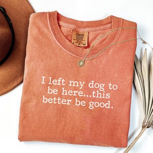 I Left My Dog To Be Here This Better Be Good Shirt, Funny Comfort Colors® Tee, Christmas Gift For Pet Lover, Funny Dog Shirt, Dog Mom Tee

Show your dog-loving personality with our “I Left My Dog to Be Here...This Better Be Good” Comfort Colors tee, the perfect shirt for pet parents who’d rather be cuddling their pup. Made from soft, premium garment-dyed cotton, this cozy shirt combines comfort with humor for any casual outing. A must-have funny dog mom shirt.