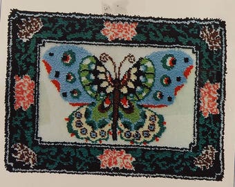 Vintage Oriental Butterfly Creations in Needlecraft Latch Hook Kit Rug or Wall Art