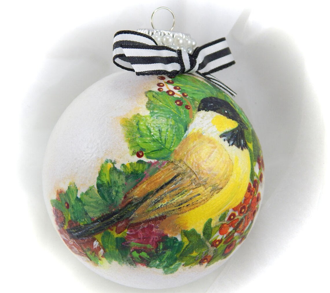 Christmas Ornament. Glass Ball Ornament. Decoupage Ornament. Etsy