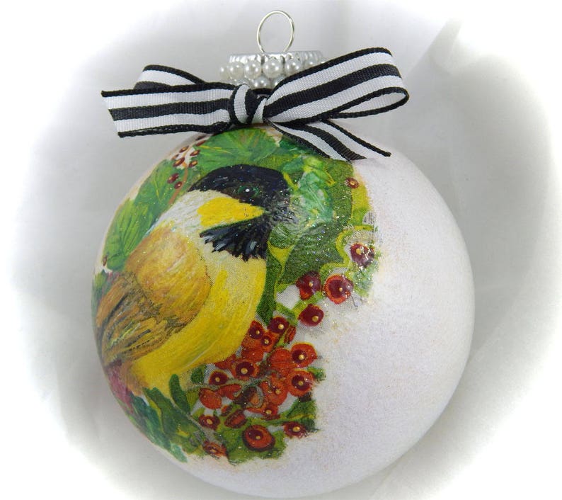 Christmas Ornament. Glass Ball Ornament. Decoupage Ornament. Etsy