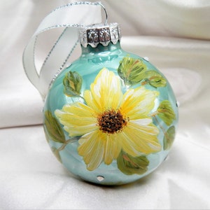 Hand-Painted Floral Glass Ornament: Rhinestone Holiday Decor