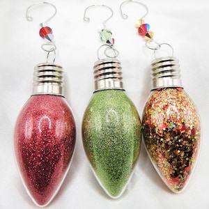 Glass Bulb Ornament Set With Matching Hooks. Glass Bulb Ornaments. Ornament Hooks. Glitter Ornaments. Ornament Set. Glass Ornaments.