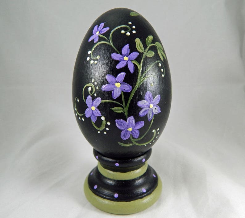 Hand Painted Ceramic Egg With Wood Stand. Painted Egg. Hand Etsy