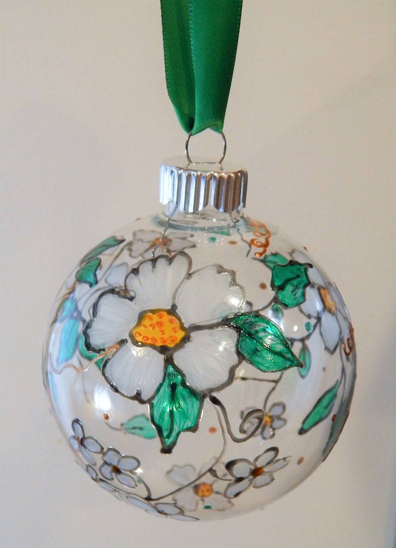 Painted Ornament. Glass Ornament. Suncatcher. Clear Ornament. Glass Paint. Floral Ornament