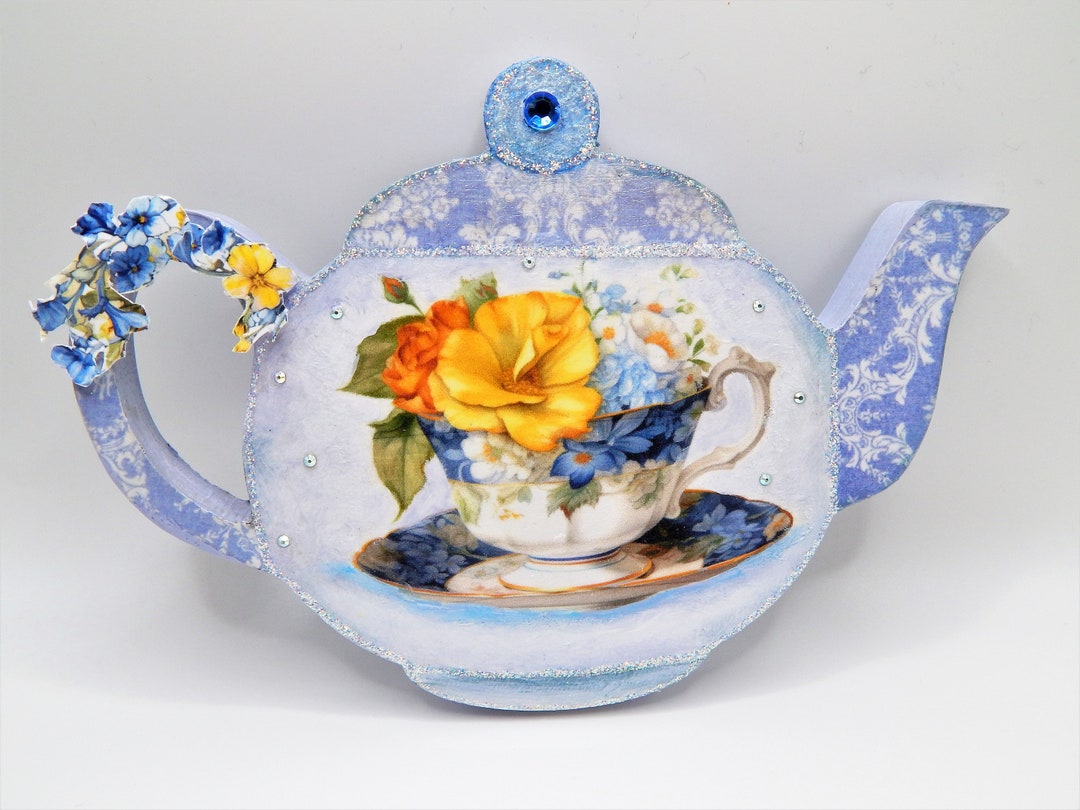 Teapot Wall Decor. Teapot Wall Art. Small Decorative Teapot. Decoupage. Shelf Decor. Kitchen