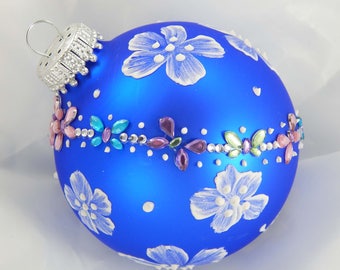 Painted Ornament. Hand-Painted Ornament. Mud Ornament. Blue Ornament. Glass Ornament. Christmas Ornament. Holiday Ornament.