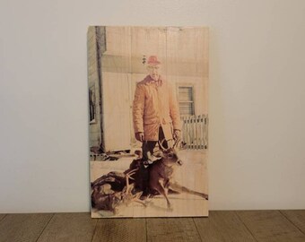Rustic Hunting Photo on Wood, Personalized Deer Hunter Gift
