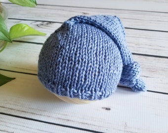 Blue Newborn Sleepy Cap, Knit Newborn Sleep Cap, Bluebell, Newborn Photography Prop, Newborn Photography Hat