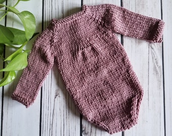 Pink Newborn Knit Bodysuit, Knit Photography Prop, Newborn Outfit, Long Sleeved Newborn Outfit