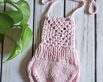 Pink Newborn Knit Romper, Knit Prop Outfit, Granny Square Newborn Prop, Newborn Photography Prop Outfit