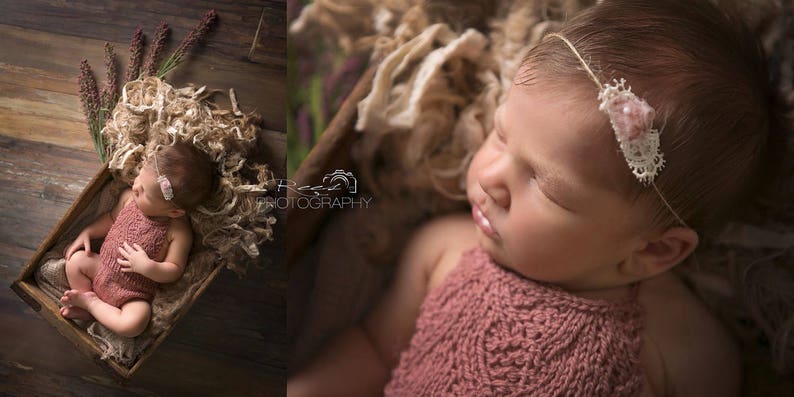 Newborn Lace Romper, Pink Knit Romper, Newborn Romper, Knit Prop Outfit, Wool Outfit, Tea Rose, Lace Knit, Newborn Photo Prop Outfit image 1