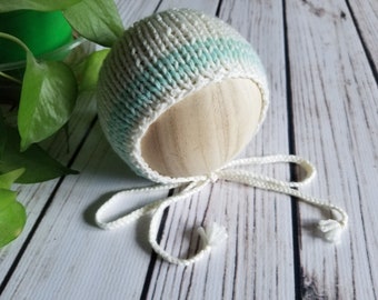 Seafoam Newborn Knit Bonnet, Mint bonnet, Wool Knit Bonnet, Newborn Photography Prop, Newborn Photography Bonnet