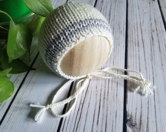 White Newborn Knit Bonnet, Wool Knit Bonnet, Newborn Photography Prop, Newborn Photography Bonnet