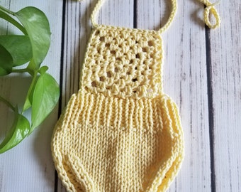 Yellow Newborn Knit Romper, Knit Prop Outfit, Granny Square Newborn Prop, Newborn Photography Prop Outfit