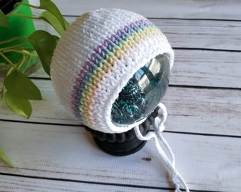 Pastel Rainbow Newborn Bonnet, Knit Newborn Bonnet, Knitted Photography Prop, Rainbow Prop