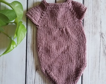 Pink Newborn Knit Bodysuit, Knit Photography Prop, Newborn Outfit, Short Sleeved Newborn Outfit