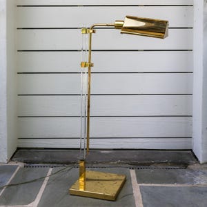 Vintage Lucite and Brass Adjustable Floor Lamp, Standing Task Lamp - Circa 1980s