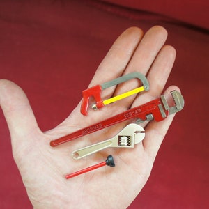 Herramientas de plomería en miniatura a escala 1/6 - Metal sólido