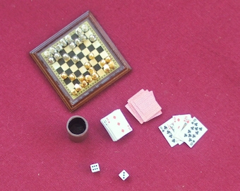 1/6 Scale Miniature Gaming Pack Playing Cards Dice Chess Set