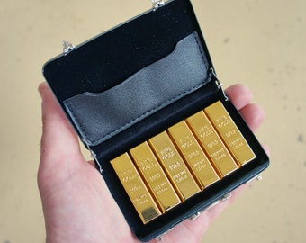 1/6 Scale Miniature Faux Gold Bars (6 pcs) and Aluminium Briefcase