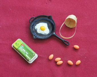 1/6 Scale Miniature Egg Pack Kitchen Frypan Cooking Barbie Dollhouse