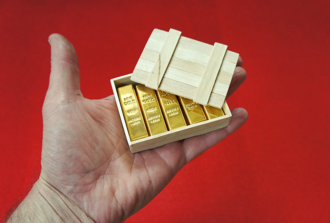 1/6 Scale Miniature Gold Bullion Bars 10 Pcs and Wooden Crate 