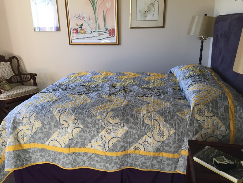 Gray and Yellow Queen Size Quilt Etsy