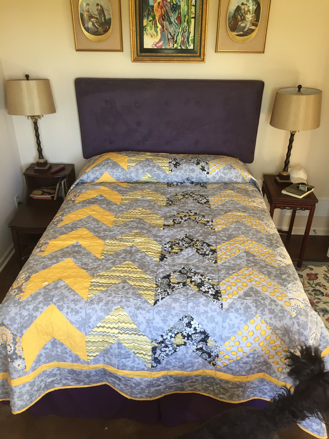 Gray and Yellow Queen Size Quilt Etsy