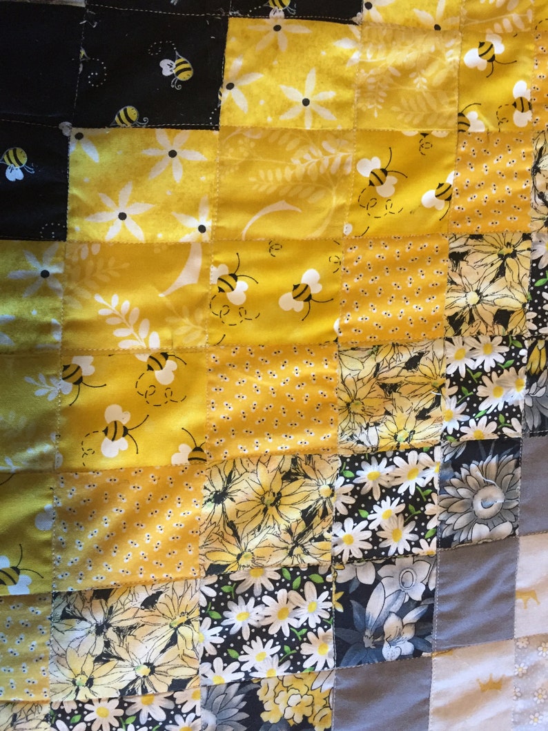 King Size Bargello Quilt in Yellow and Gray Etsy Australia