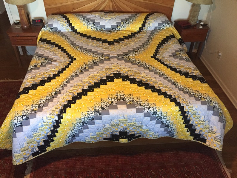 King Size Bargello Quilt in Yellow and Gray Etsy Australia