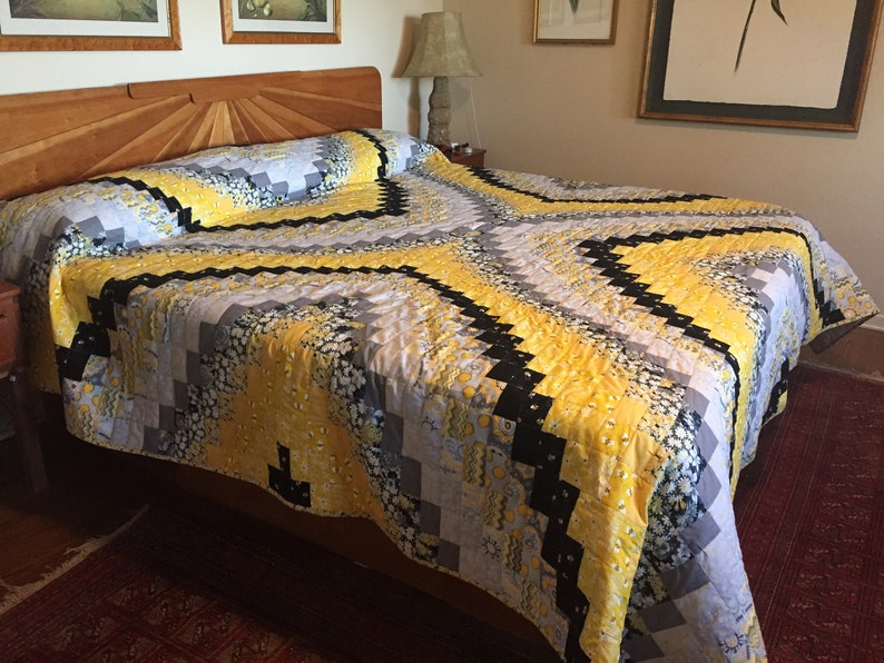King Size Bargello Quilt in Yellow and Gray Etsy Australia