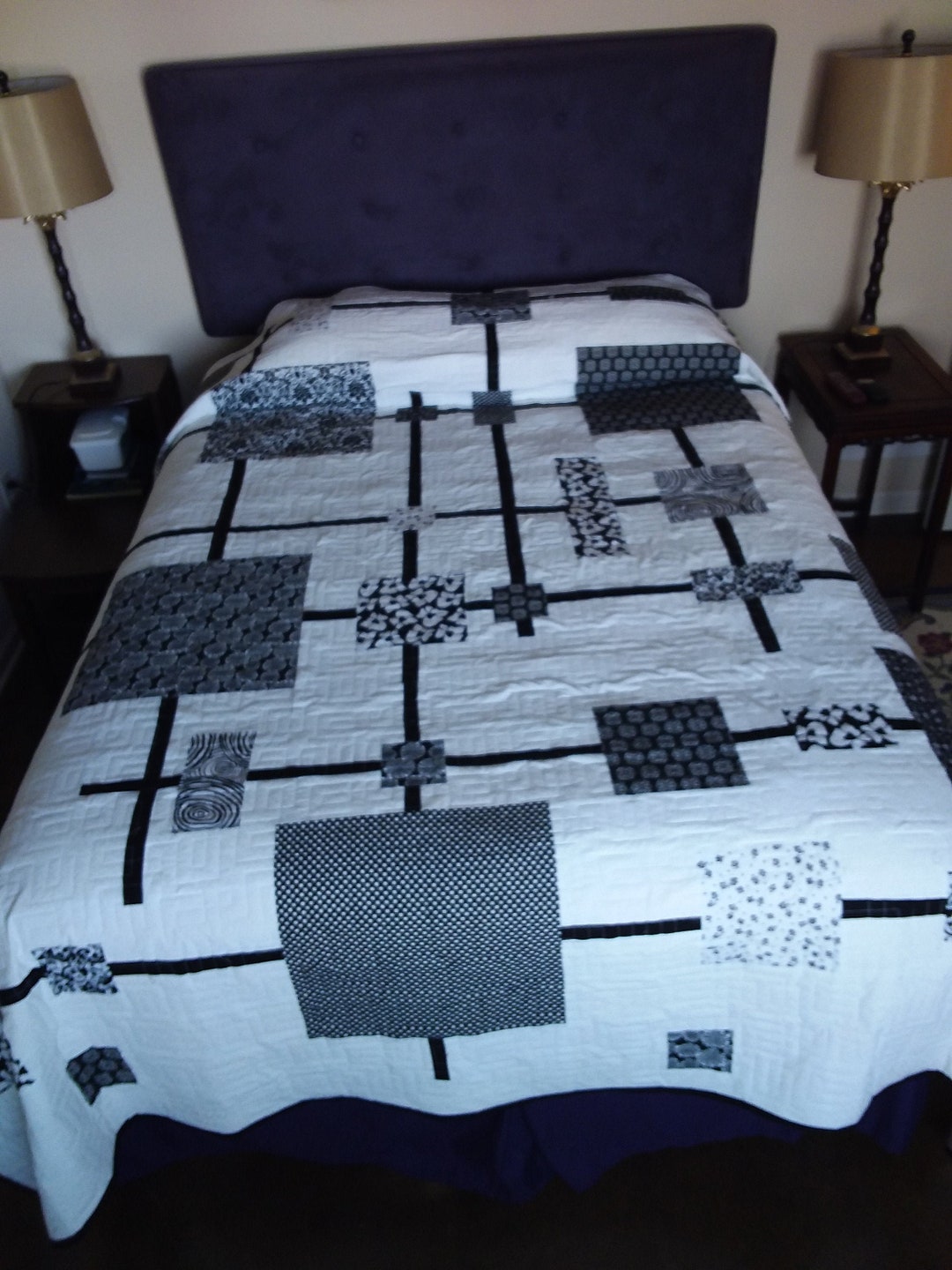 White and Black Queen Quilt - Etsy