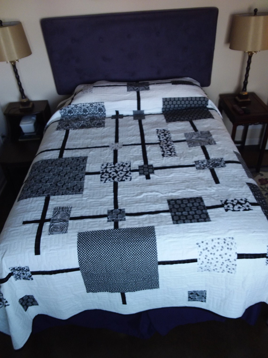 White and Black Queen Quilt Etsy Canada