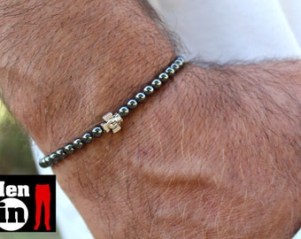 Mens Hematite Bracelet, Cross Bracelet, Men Jewelry, Men's Cross Bracelet, Men Bracelet, Men Gemstone Bracelet, Men Gift, Religious Bracelet